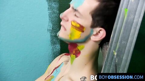 BoyObsession.com - Vibrant twink feet painted with cum from a blowjob