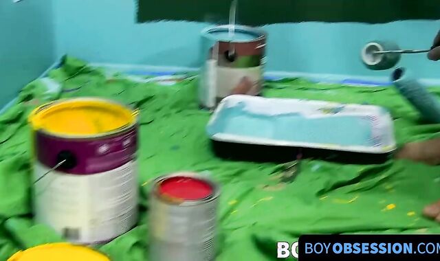 BoyObsession.com - Vibrant twink feet painted with cum from a blowjob