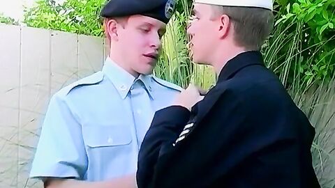 Military twink jizzed on after ass pounding outdoor session