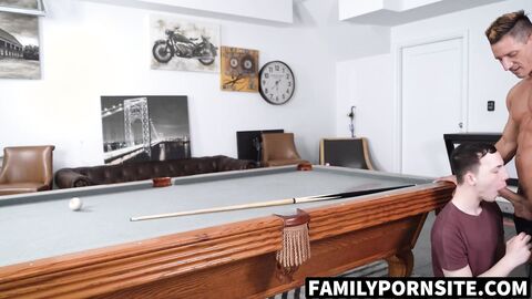 FamilyPornSite.com - Troye Jacobs gives me pool table and gets cum