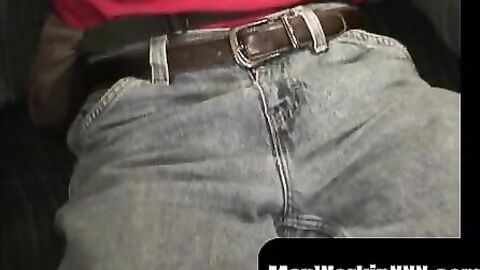 MenWorkinXXX.com - Mustached guy tugs his cock hard before explosive cum