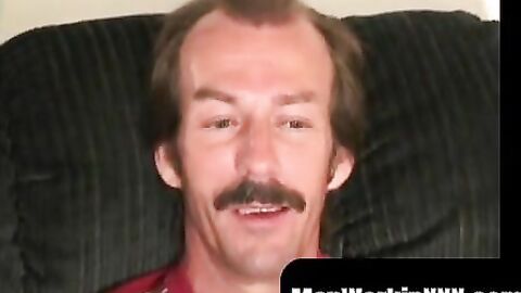 MenWorkinXXX.com - Mustached guy tugs his cock hard before explosive cum