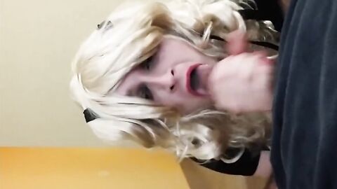 Sissy Crossdresser Takes on BBC for a Sloppy Blowjob