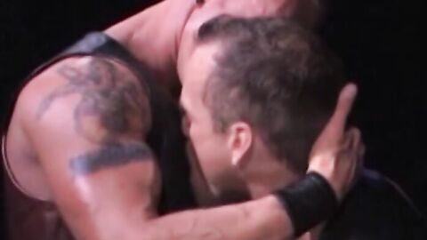 Aaron pushes Mason onto his back and works his way down to Mason's experienced hole.