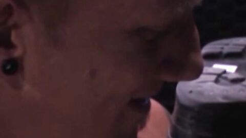 Aaron pushes Mason onto his back and works his way down to Mason's experienced hole.