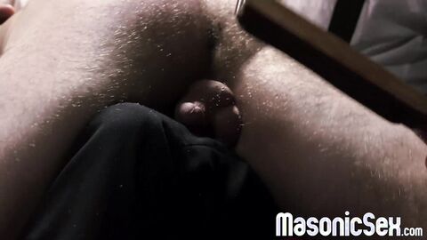 DILF Kamp Felix jerking off Clayton Foster cock while paddling ass