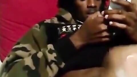 Black Stud Strokes His Massive Cock On Webcam