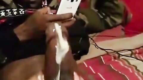 Black Stud Strokes His Massive Cock On Webcam