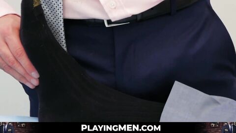 PlayingMen.com - Hunk in suit gives blowjob before vigorous anal pounding with deep t