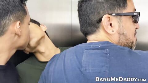 Fat Latino daddy Ferdinand is spitroasted by a group of wild twinks