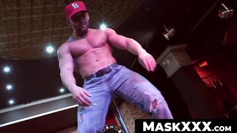 MaskXXX.com - Muscular hunky stripper strokes his cock for mature viewers' delight