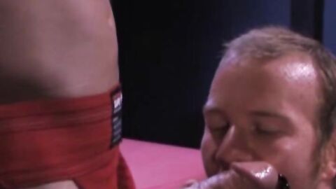 Aaron warms him up slowly but the action builds quickly. Soon Aaron is pumping deep,