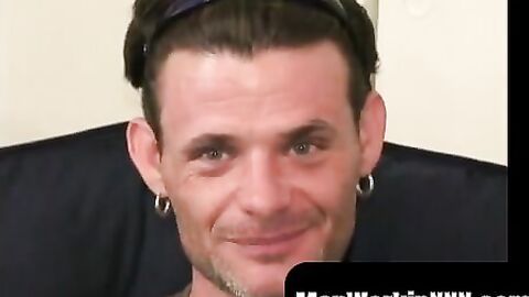 MenWorkinXXX.com - Bearded gay dude shows off tatts and strokes his dick solo