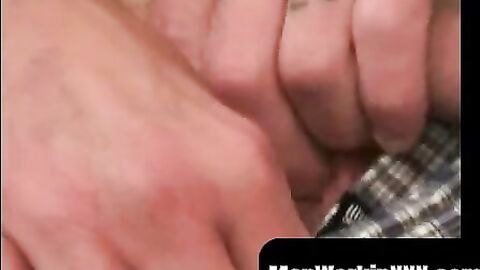 MenWorkinXXX.com - Bearded gay dude shows off tatts and strokes his dick solo