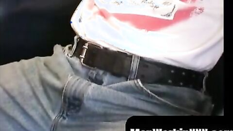 MenWorkinXXX.com - Experienced rod choker spanks his hairy cock and sprays cum solo