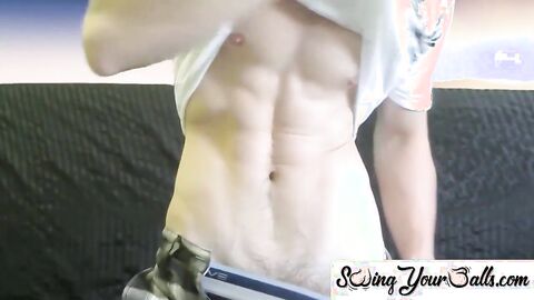 SwingYourBalls.com - Jacked dude shows off his insanely girthy cock and balls