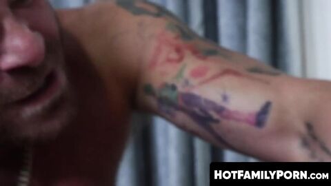 HotFamilyPorn.com - Beefy stepdad Riley Mitchel spanks stepson Bryce Kent with fat co