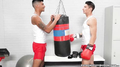 Hunky Jim Fit got his smooth ass fist fucked and drilled by handsome Apollo Fates