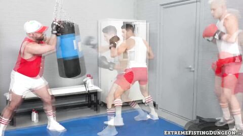 Hunky Jim Fit and Andrew Connor oozed cum while pounding on a huge fist of Hairy Wolf