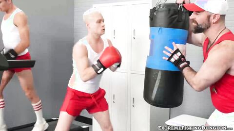 Hunky Jim Fit and Andrew Connor oozed cum while pounding on a huge fist of Hairy Wolf