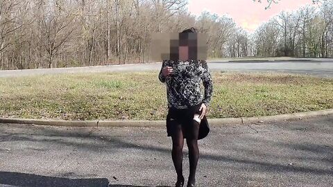 Outdoor Crossdresser Jane Plays with Sex Toy