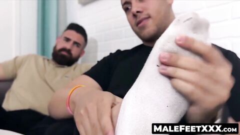 MaleFeetXXX.com - Dan Edwards' sniffing and worship of bearded Miguel's socks and fee