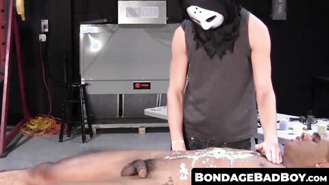 BondageBadBoy.com - Black twink restrained to be whipped and tormented with wax and h