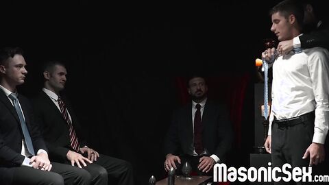 Marco Napoli barebacks newbie Cole Blue in front of the other masters