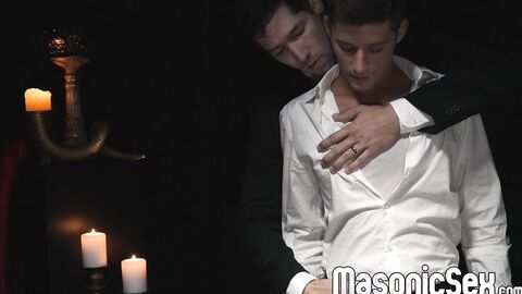 Marco Napoli barebacks newbie Cole Blue in front of the other masters