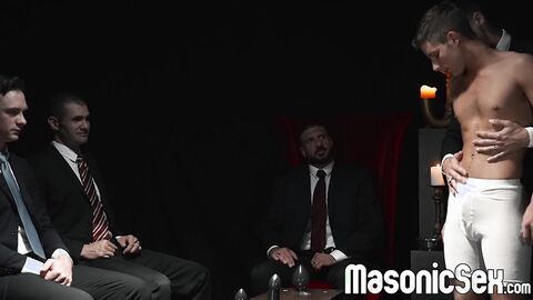 Marco Napoli barebacks newbie Cole Blue in front of the other masters