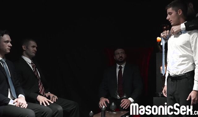 Marco Napoli barebacks newbie Cole Blue in front of the other masters