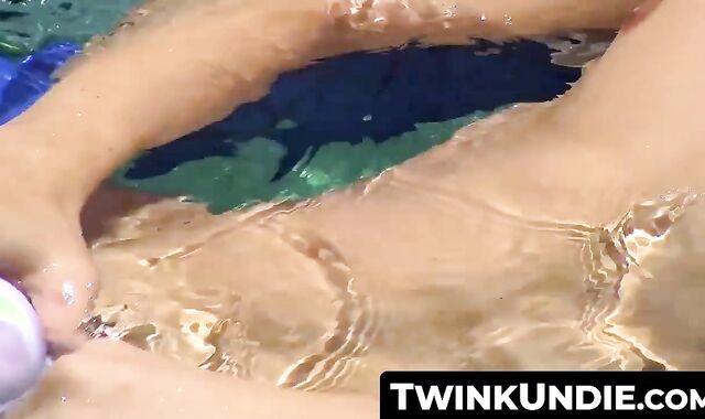 TwinkUndie.com - Cute young twink Patrick Kennedy's poolside cock stroke