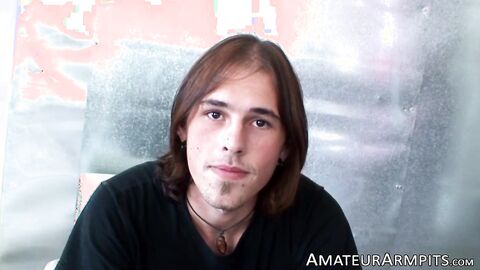 Long haired hottie Noah Wood masturbating his throbbing pole