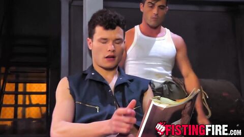 Apprentice Micky Mackenzie jerking off while gazing at a gay porn mag