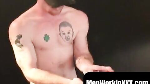 MenWorkinXXX.com - Ginger amateur tugs his long fat cock and blasts cum solo