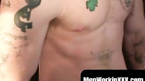 MenWorkinXXX.com - Ginger amateur tugs his long fat cock and blasts cum solo