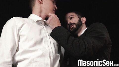 Servant Sage Roux kneels and sucks master Tucker Barretts big dick