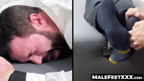 MaleFeetXXX.com - Bearded Joey's screams in a facedown tickling torture by a master's
