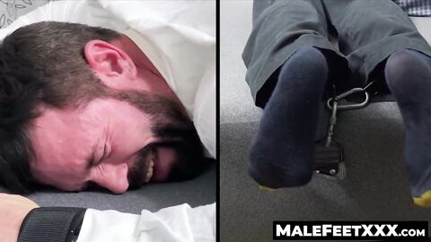 MaleFeetXXX.com - Bearded Joey's screams in a facedown tickling torture by a master's