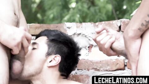 LecheLatinos.com - Straight Latino twink's public, raw threesome cock sucking adventu