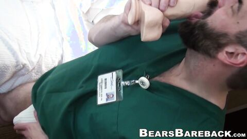 Deviant bear Steve Sommers uses massive dildoes for ass and mouth