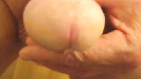 Smooth Grandpa Strokes His Uncut Cock