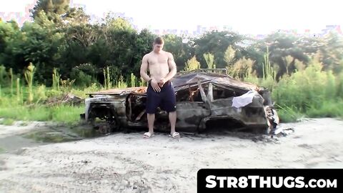 Str8Thugs.com - Hung straight stud Elijah Knight's outdoor jerk off and cum blasting