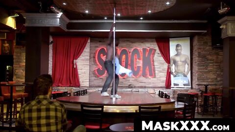 MaskXXX.com - Mature dude's blowjob to a black male stripper post-dance show