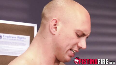 Sexy new employee Teddy Bryce bends over his boss desk to offer his hole