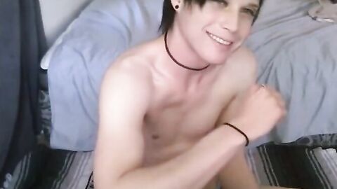 Emo Twink Femboy Strokes and Cums on Cam