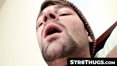 Str8Thugs.com - Solo dick jerking with bearded smoking twink's explosive cum shot fin
