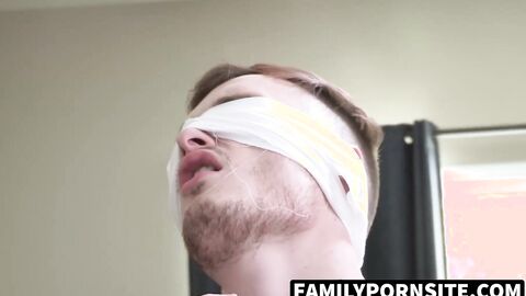 FamilyPornSite.com - Blindfolding stepson Josh Cannon for cock feeding
