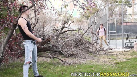 Curious Jayden Marcos finds Kane Fox jerking in the woods