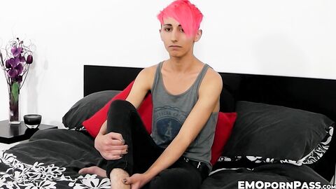 Witness how slim emo Leo Quin usually strokes his massive penis